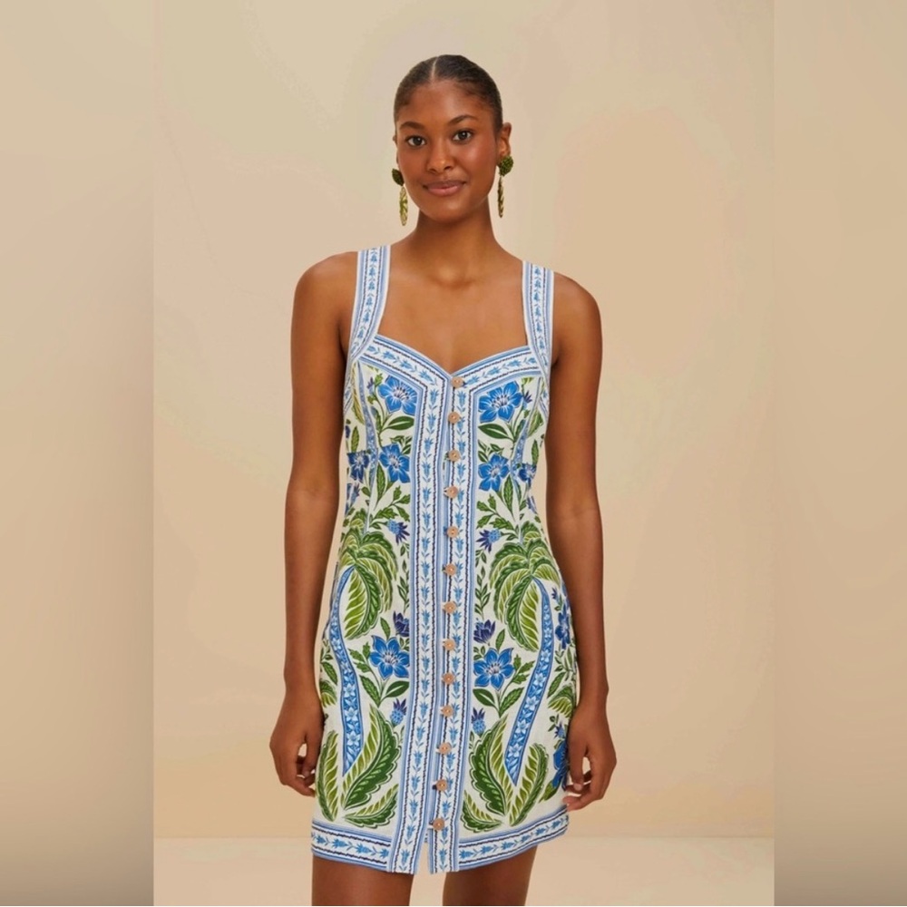NWT FARM Rio Blue, Green and White Floral Mini Dress